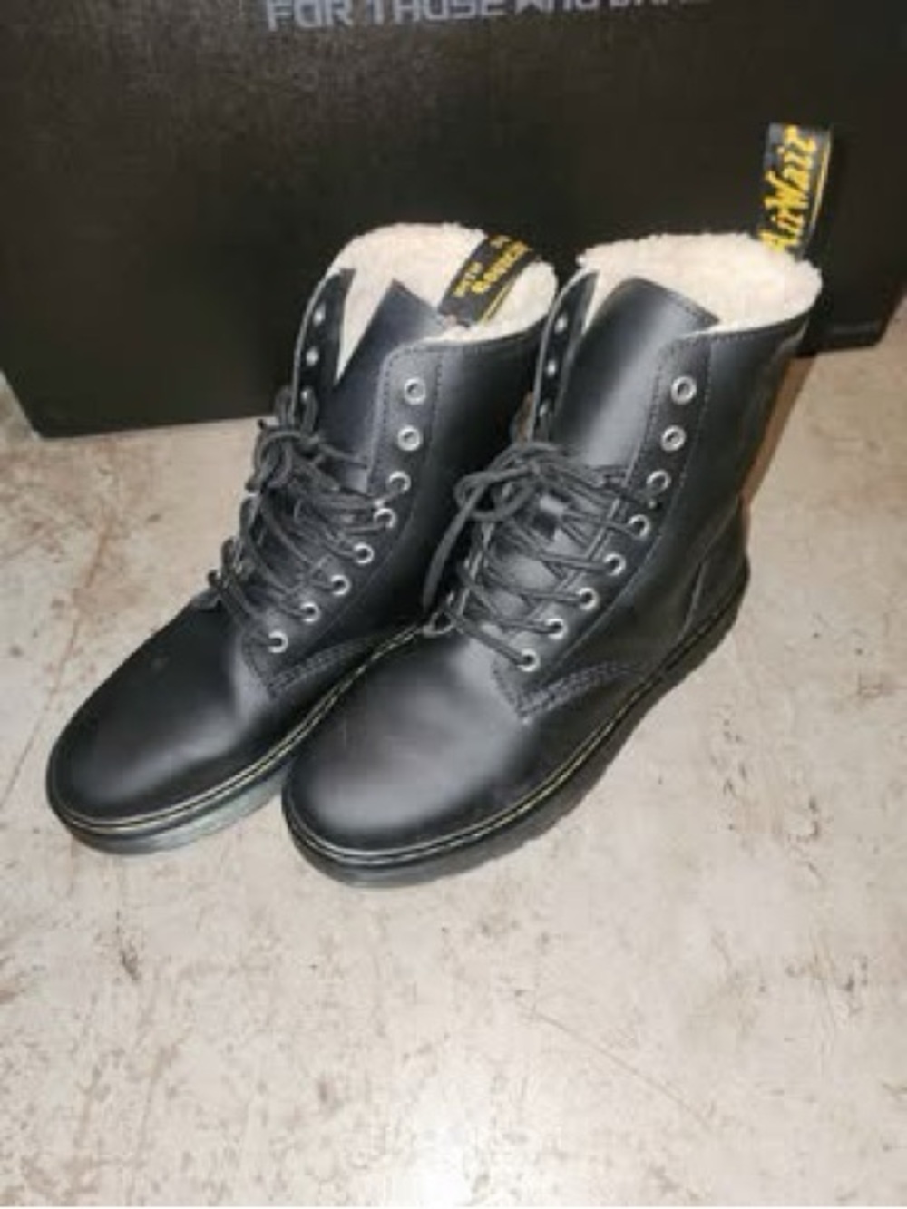 Dr. Martens Black Leather Lace-Up Boots with Shearling Collar - Picture 3 of 4